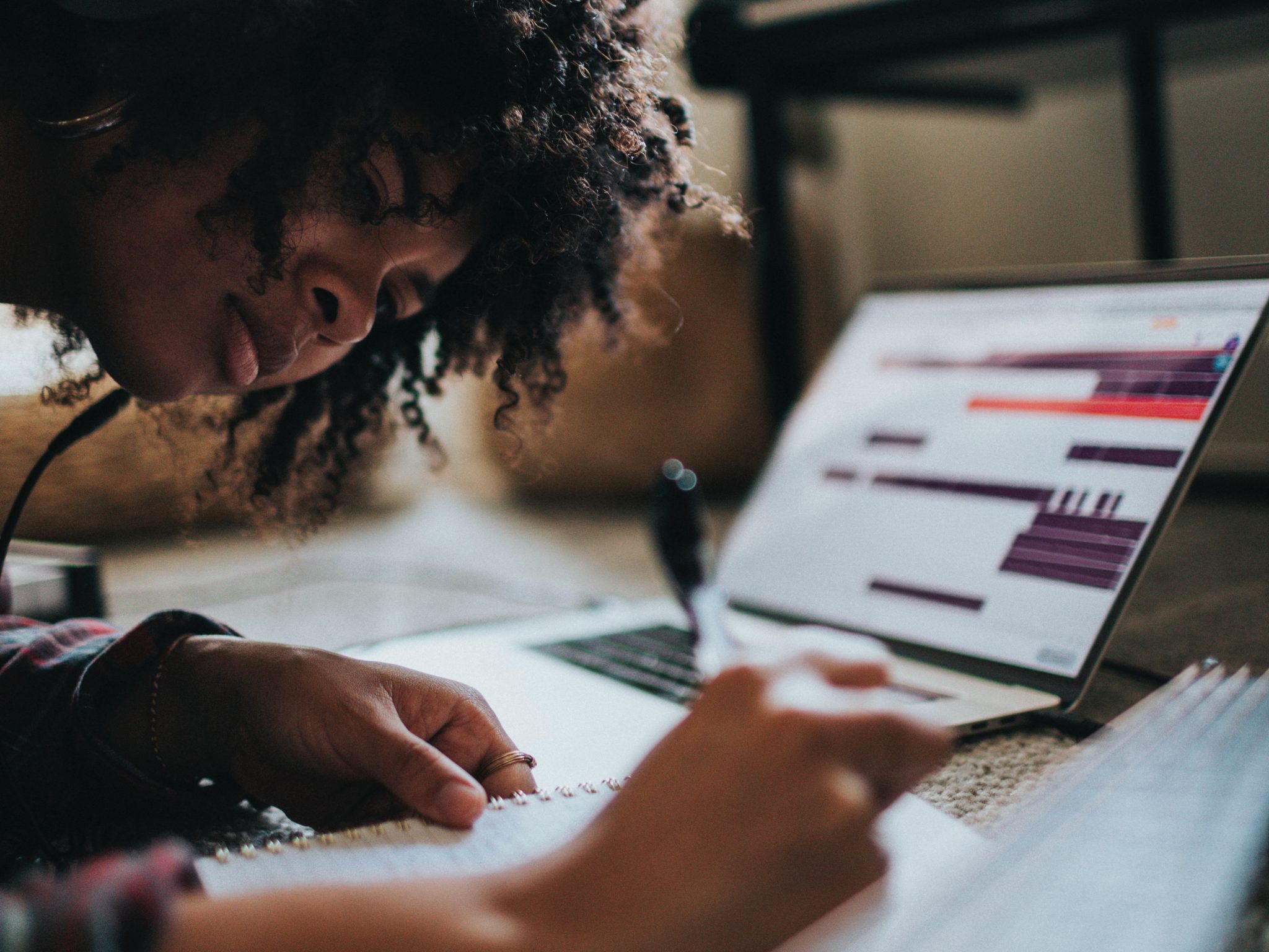 Researcher undergoing the transcription process in qualitative research
