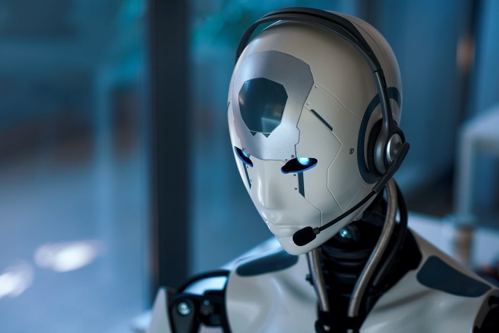 AI robot with headset trying to emulate success of human transcriptions